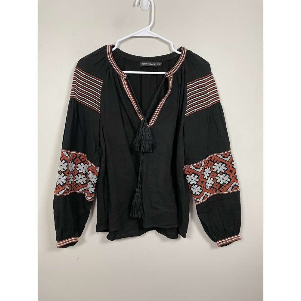 Antik Batik Embroidered Boho Peasant Blouse Size XS Handmade‎ European